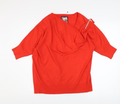 Apriori Damen rot V-Ausschnitt Reißverschluss Detail Strick Pullover Gr. 16