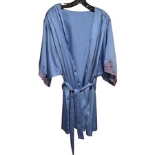 Victoria Secret Blue Satin Lace Trim Vintage Gold Label Robe and Belt OS