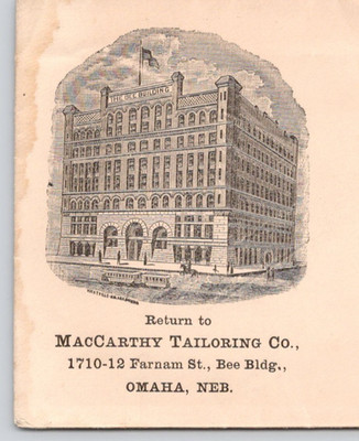 1903 MacCarthy Tailoring Co Omaha NE Advertising Cover