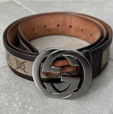 Gucci Beige Monogram Leather Interlocking G Buckle 100 Authentic