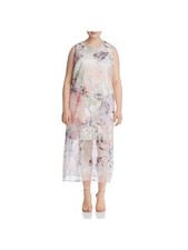 VINCE CAMUTO Womens Ivory Slitted Chiffon Overlay Keyhole Back Floral