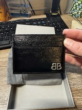 Balenciaga Brand Logo Leather Card Wallet Regular Men's Black BRAND NEW