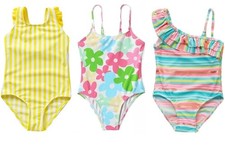 NEW GIRLS 3-4 yrs.  FLORAL, STRIPES FANCIFUL ONE PIECE SWIMSUIT Your Choice