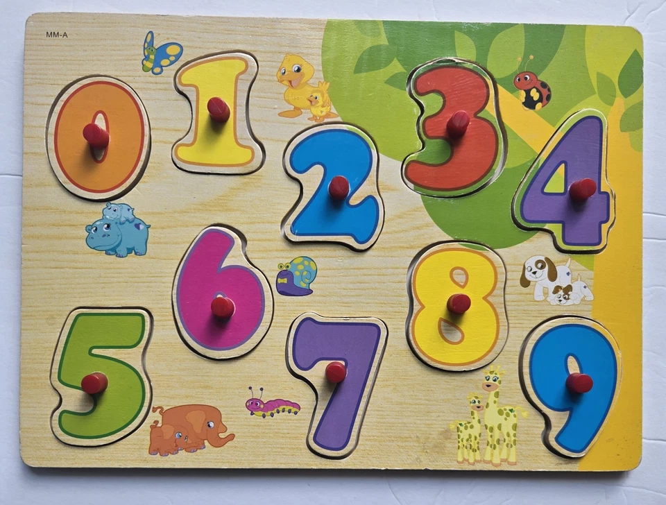 Tres rompecabezas de madera vintage Melissa & Doug pequeños juguetes del mundo animales números Foto 4 de 4