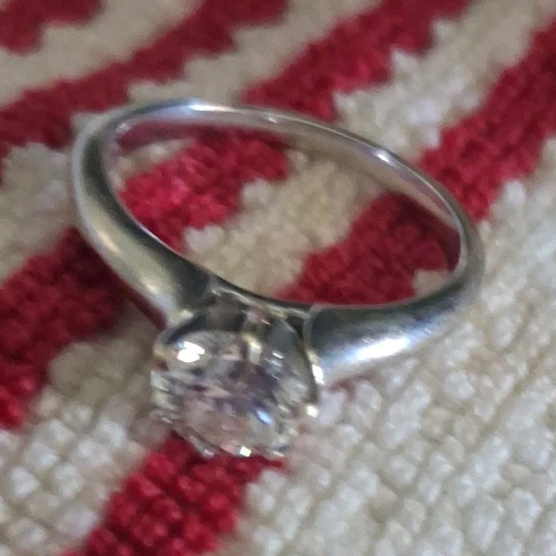 Silver Tone Round Clear Stone Prong Set Solitaire Engagement Ring