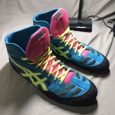 asics レスリングシューズ ネイビー/ピンク/イエロー Rare Asics JB Elite J3A1Y Adult Wrestling Shoes teal-yellow-pink