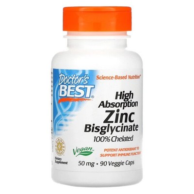 Doctors Best High Absorption Zinc Bisglycinate, 50mg - 90 vcaps (233,22 EUR/kg)