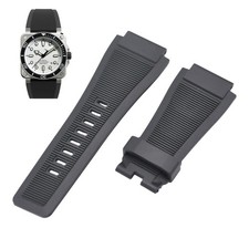 BR 03 White Steel 24mm Black Rubber Watch Strap For Bell Ross