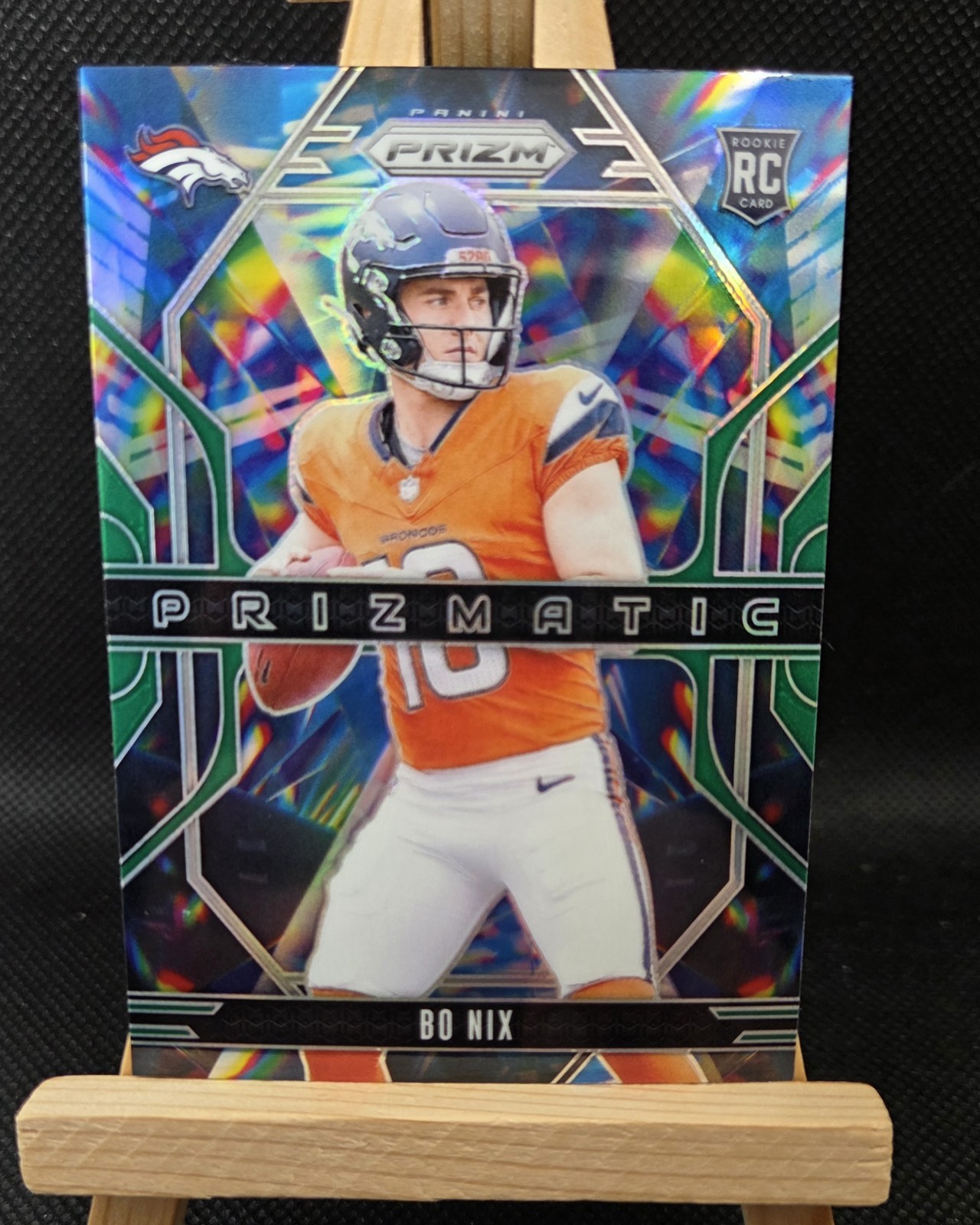 2024 Panini Prizm Prizmatic Bo Nix Green Wave # 11. RC