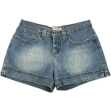 Vintage y2k Women's Mid Rise Button Fly Hydraulic Blue Denim Jean Shorts Sz 7/8