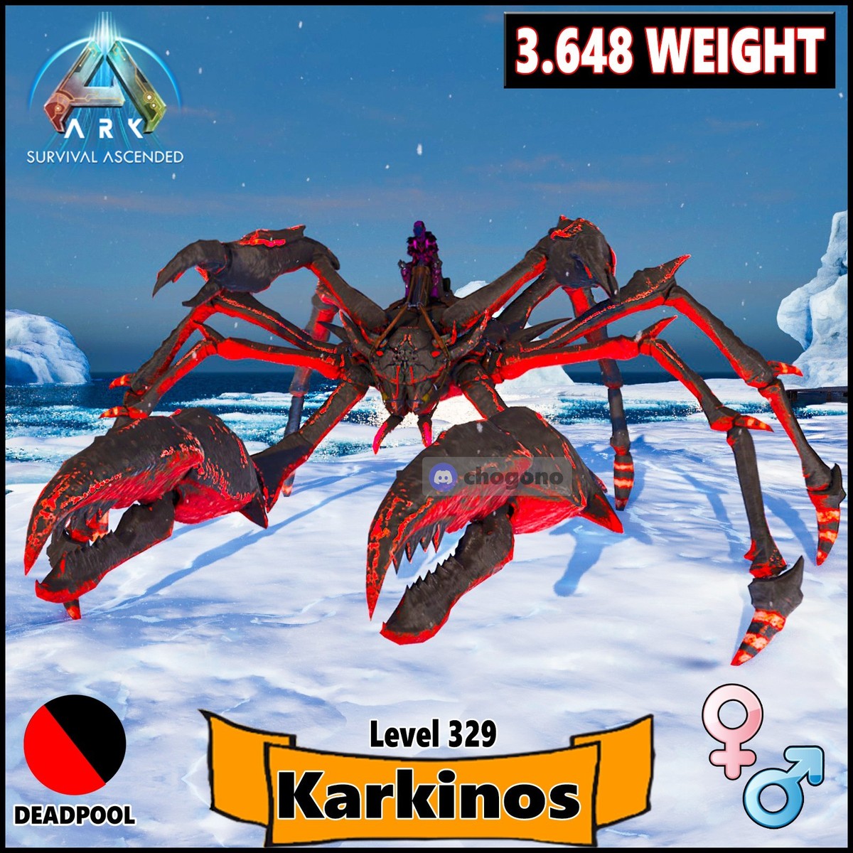 Ark Survival Ascended PC/PS5/XBOX PVE Deadpool KARKINO 3648 Weight