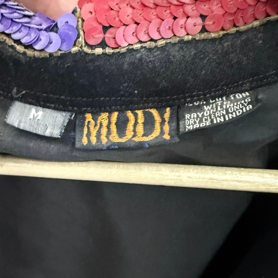 MODI Women's M Sequin Patchwork Denim JacketBoho … - image 3