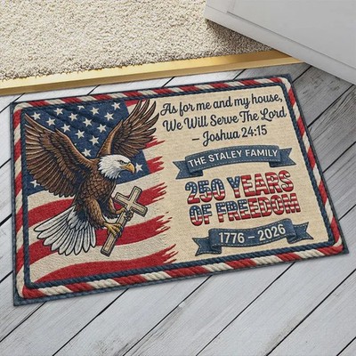 Personalized Christian Patriotic Doormat Welcome Entryway Floor Mat