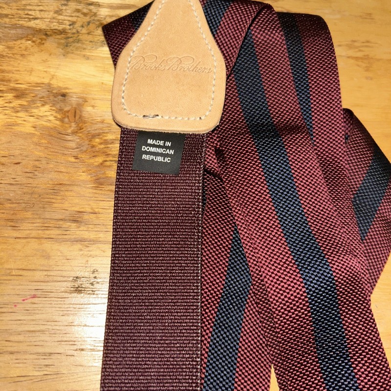 Brooks Brothers Men's Striped Button-End Suspenders Red/Black/Brown One Size Eng