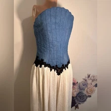 New Gabriela Hearst Glenn Dress in Light Blue Denim strapless corset gown