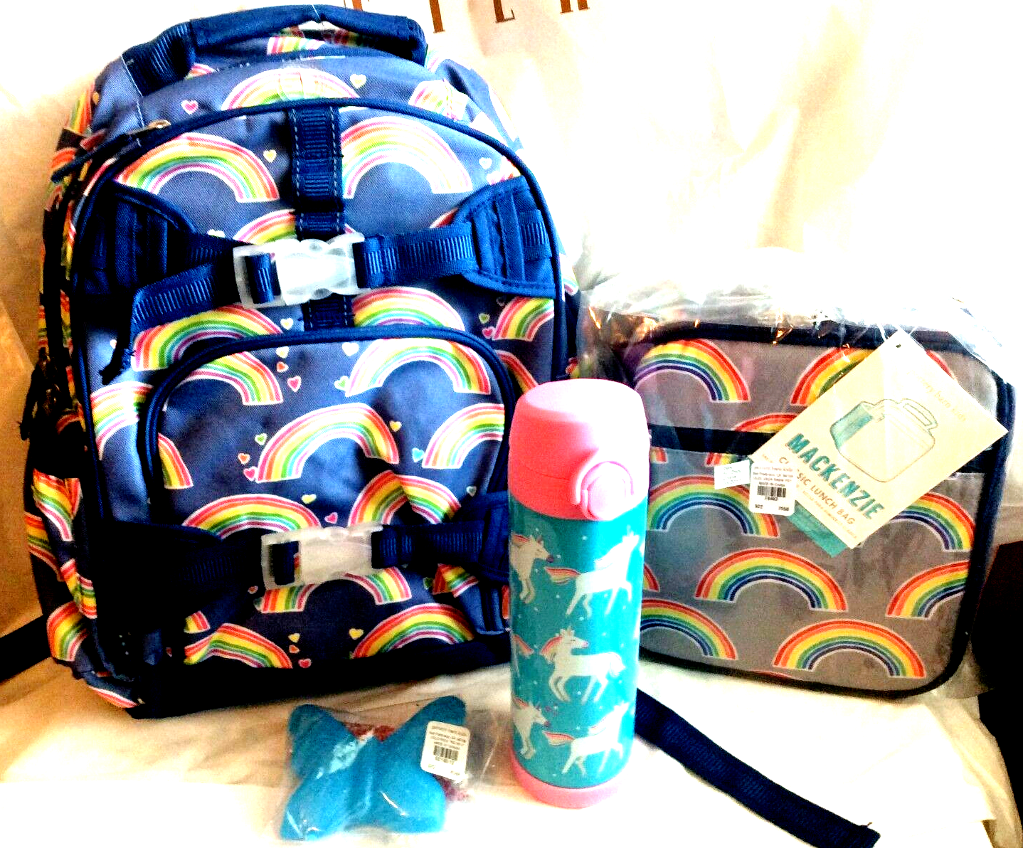 PONY Zaino scuola Disney ceramica fienile stella arcobaleno + scatola pranzo + bottiglia acqua bambina.