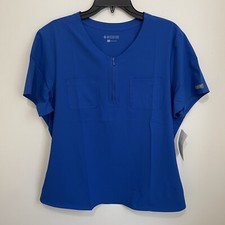 Med Couture Peaches 8407 Women's V-Neck Scrub Top Royal Blue XL Front Zip NEW