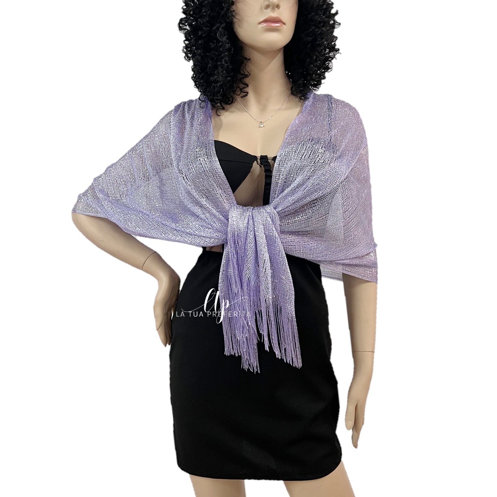 Lila Elegante Estola Chal Flecos Alambre Argent Brillante Pañuelo Bolero 06