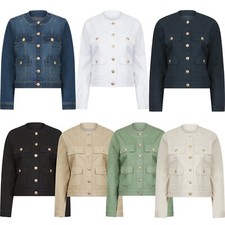 Womens Ladies Stretch Denim Jacket Soft Cotton Crew Neck Summer Fashion Coat