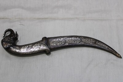 Mughal Dagger Damascus Steel Indo Persian Khanjar Knife Silver Koftgari Handmade