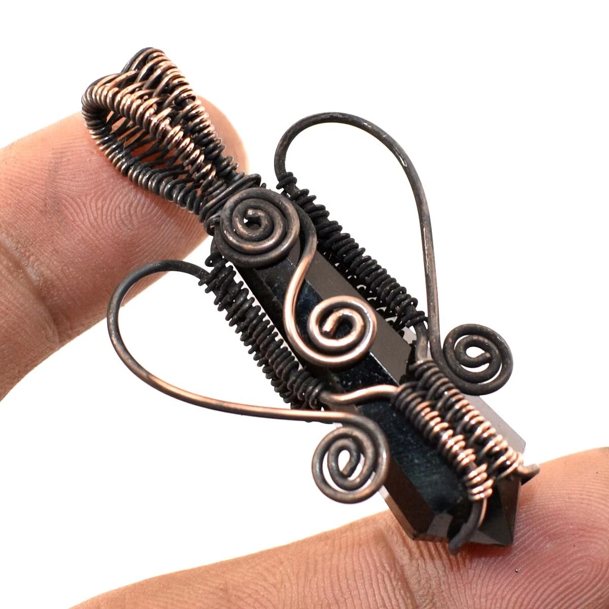 VETEMENTS Ciondolo pietra preziosa spinello nero fatto a mano filo etnico avvolgente rame gioielli 2 2" E001