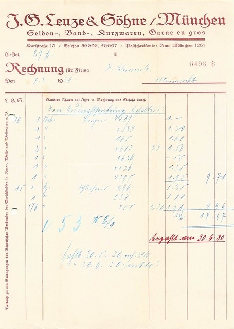 alte Rechnung Quittung 1930 J. G. Leuze & Söhne München Sammler Deko alte Rechnung Quittung 1930 J. G. Leuze & Söhne München Sammler Deko