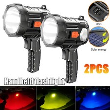 2PCS Super Bright Solar/USB Rechargeable LED Spotlight Flashlight Searchlight