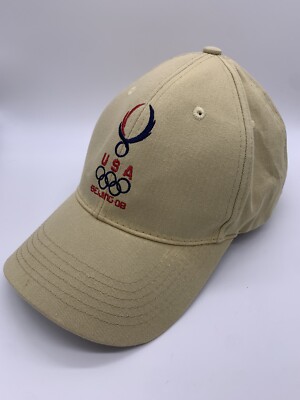 Beijing Olympics 2008 USA Adjustable Hat US Flag Khaki Tan Beige Adult Dad Cap