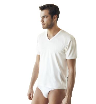 Men's Short Sleeve V-Neck Wool Cotton Nottingham TV16 T-Shirt