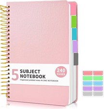 5 Subject Notebook College Ruled, Hardcover Spiral Notebook with Removable Po...