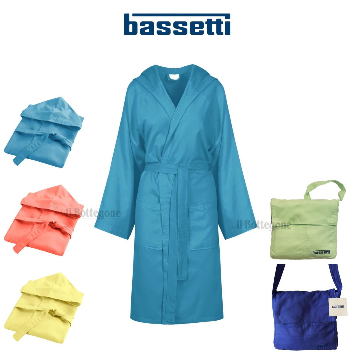 Irge Accappatoio Microfibra Cappuccio e Borsetta Unisex (Blu, L