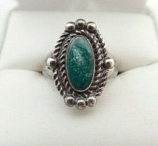 Vintage Navajo Green Turquoise Sterling Silver Ring Sz 5.25