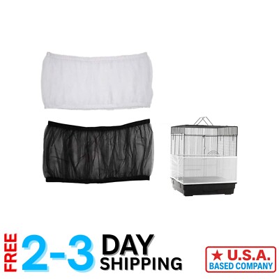 Elegant 2-Pack Bird Cage Seed Catcher Covers - Soft Nylon Mesh, Black + White