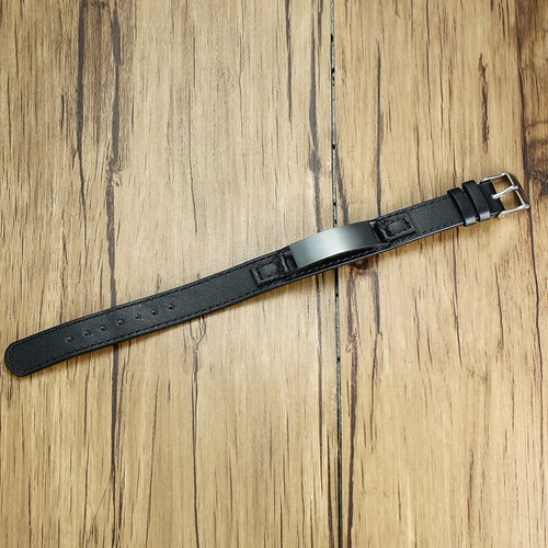 Personalized Men Genuine Leather Bracelet Wristband ID Free Engraving Adjustable - Picture 6 of 9