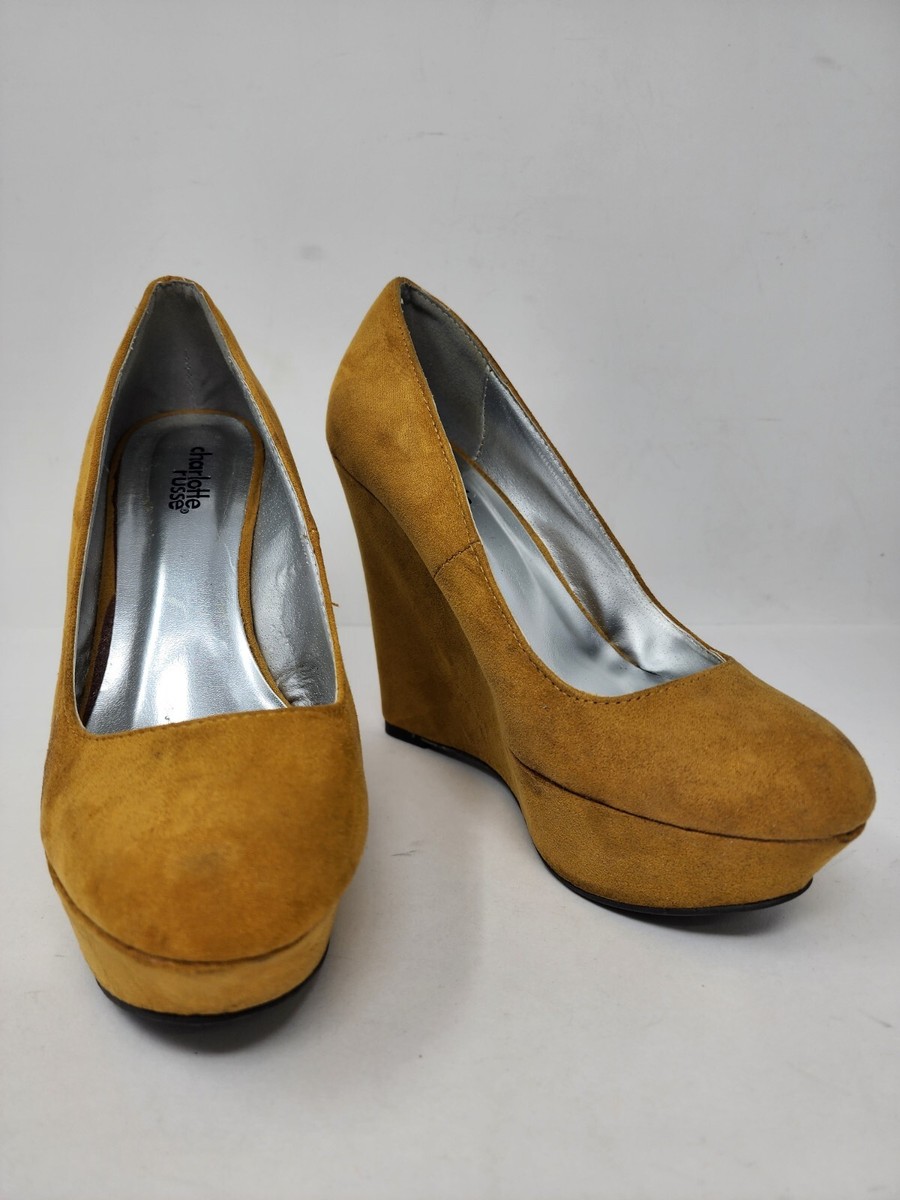 Charlotte Russe Womens Mustard Yellow Wedge Heel Shoes Faux Suede