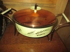Vintage PYREX Divided DISH w/BROWN WHEAT On YELLOW Copper LID & HOLDER - 1960's