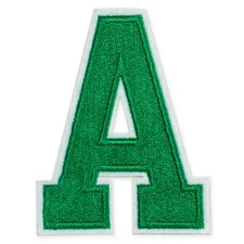 3" Embroidered Iron-On Alphabet Letter Patches,  1 pc, TR-12249 (Green/White)