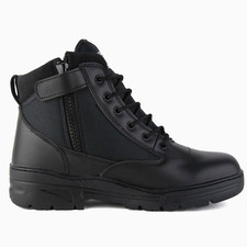 Black Leather SIDE ZIP Army Patrol Combat Mid Boots Cadet Security Military