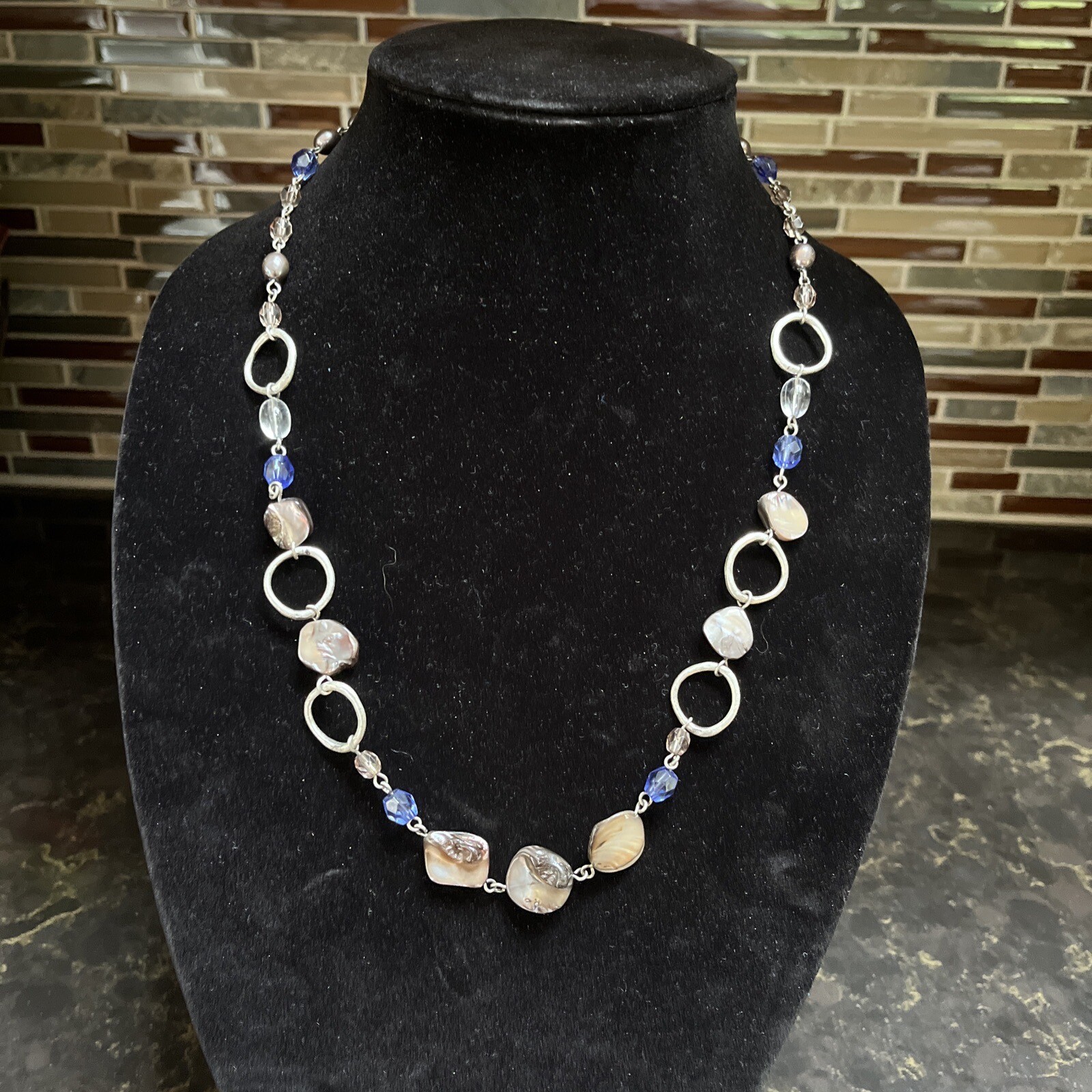 Lia Sofia Abalone shell Necklace w/ beautiful blu… - image 1