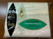 Vintage Penney's Nation-Wide Mocny muślinowy prześcieradło bawełniane Podwójne łóżko 81x108 Biały