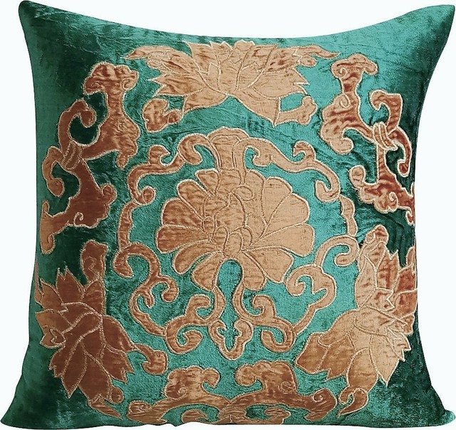 24x24 inch Decorative Pillow Cover Peacock Green, Velvet
