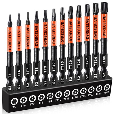 3 In Impact Torx Bits 12-Pieces, Security Torx Bit Set (T5 - T40) Tamper Proof