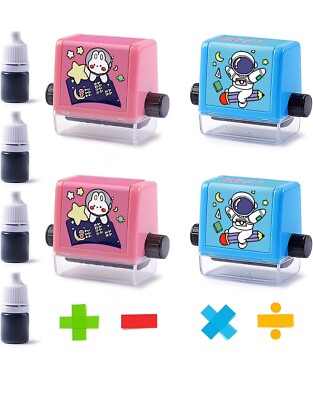 4PCS Smart Math Roller Stamps,Teaching Stamps for Kids,Math Practice Stamps,A...