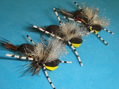 FLY FISHING FLIES - Yellow HIPPIE STOMPER Attractor Dry Fly size #12 (6 pcs.)