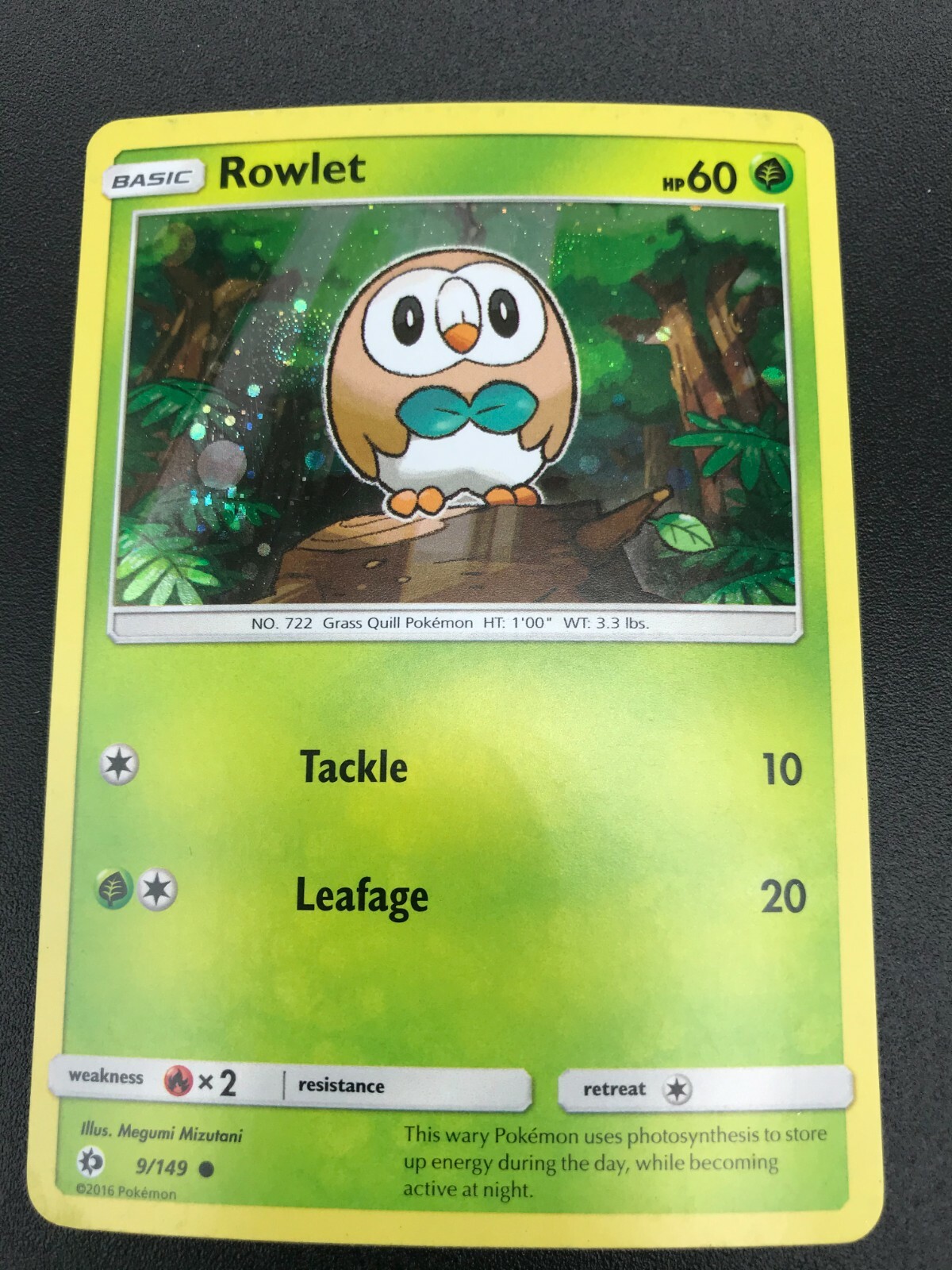 Rowlet HOLO 9/149 Sun & Moon Base Set Pokemon Card NM 2016