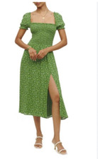 EUC Reformation Inka Midi Dress Puff Sleeves Floral Green Womens Sz XL