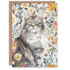 Greeting Card Cat Lover Maine Coon Boho Floral Pet Portrait Birthday