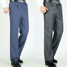 Men Formal Dress Pants Business Suit Straight Leg Trousers Pleated Front Casual