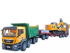 Bruder 03766 MAN TGS Kipper  + Kettenbagger 02483 + Tieflader mit Dolly