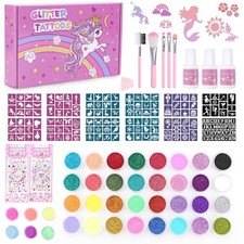 Glitter Tattoo Kit Girls Temporary Glitter Tattoos for Birthday... 38 Colours